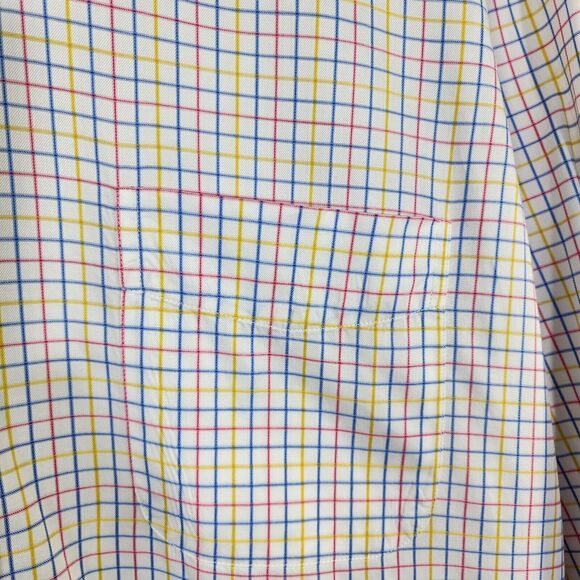 J McLaughlin Mens Shirt Medium White Check Long Sleeve Preppy Pocket Button Up - Picture 6 of 12
